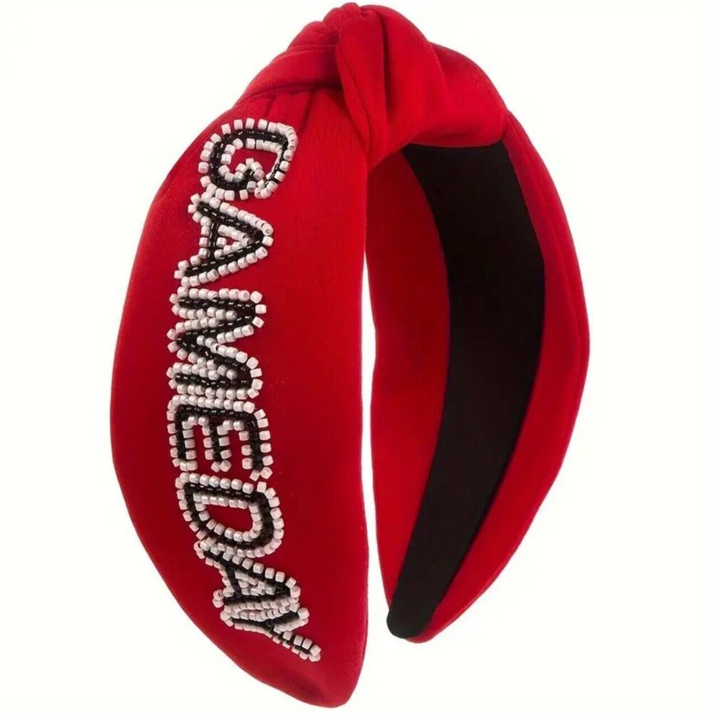 NFL Team Football Beaded Gameday Headband Red NEW!!! Quick US Shipping